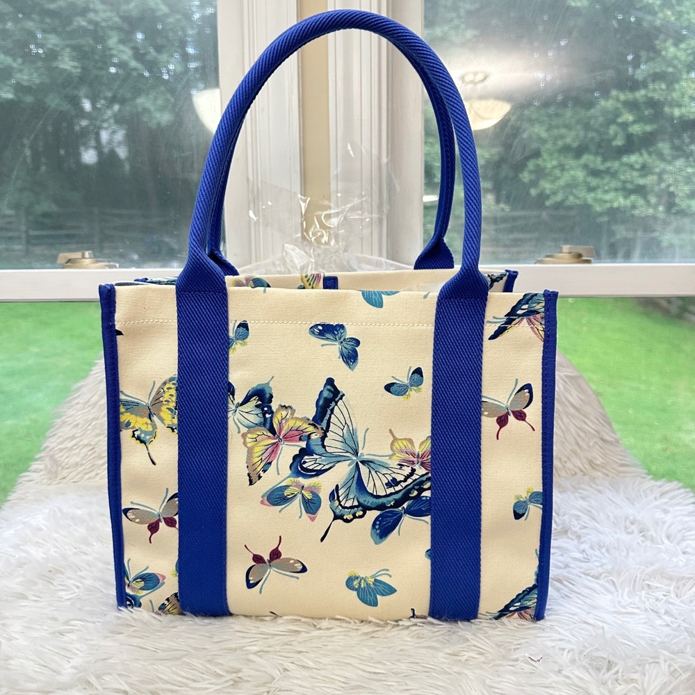 TALBOTS Blue Butterfly Print Structured Canvas Large Tote - New